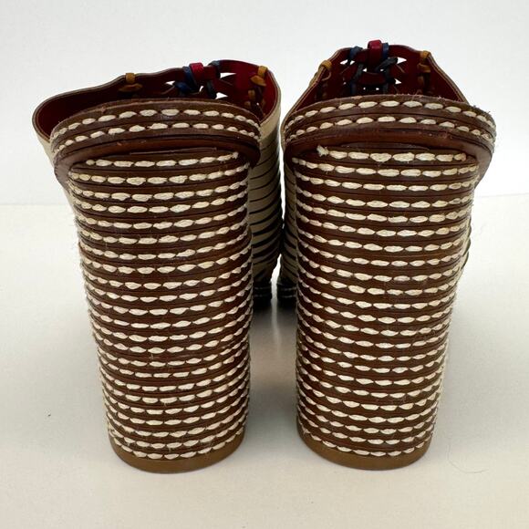Tory Burch Pecha Woven Leather Shoes Mules Sandals in Dulce de Leche 9.5M - Picture 8 of 11